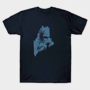 Maine Distressed Fly Fishing State Map T-Shirt